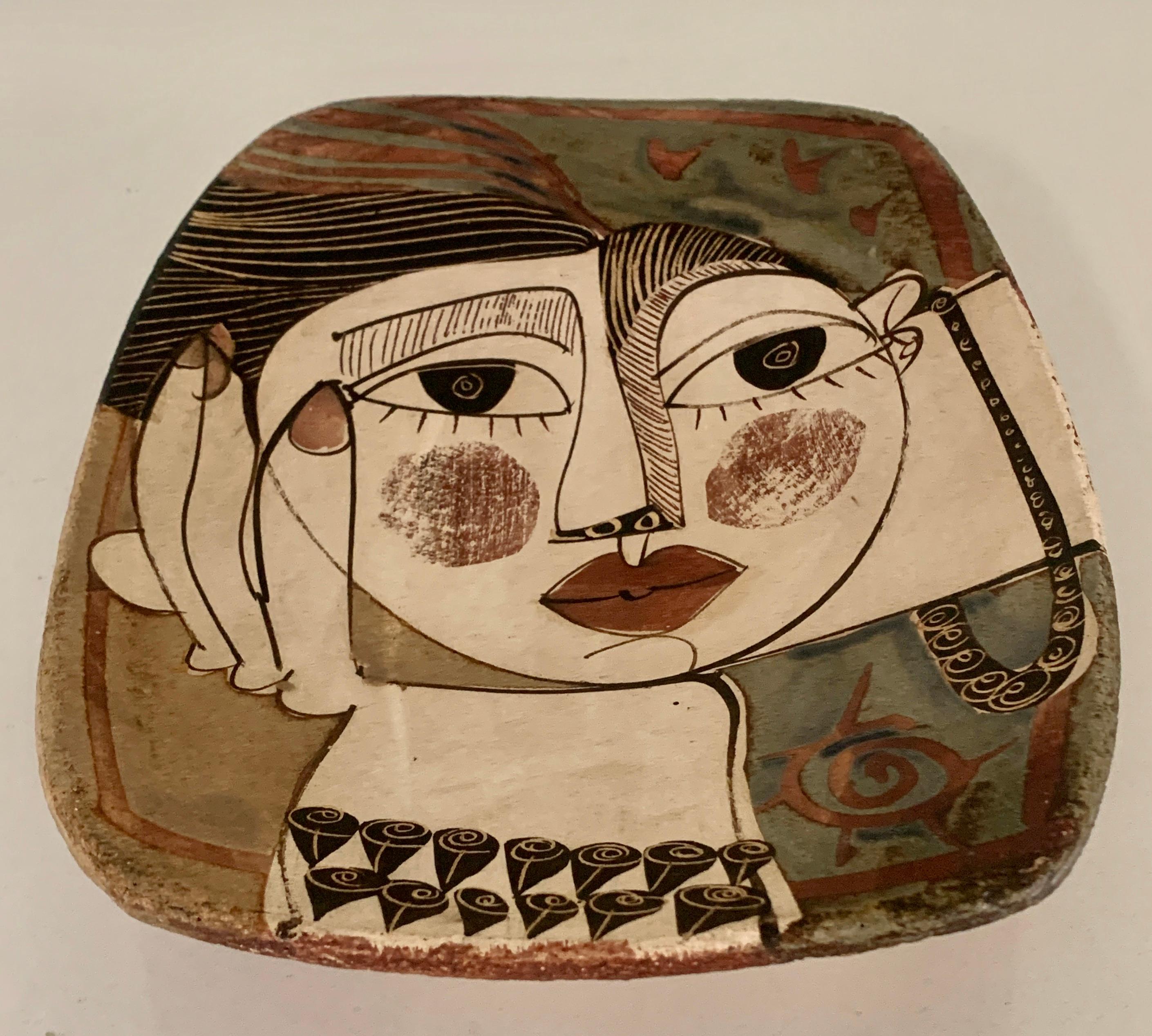 Alajar Pottery Plate with Face in the Manner of Picasso For Sale 1