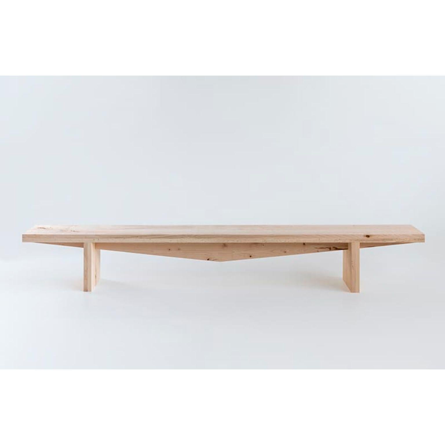 Alalunga Bench by Secondome Edizioni and Studio F
Designer: Giulio Iacchetti.
Dimensions: D 30 x W 300 x H 43 cm.
Materials: Solid woodworm maple wood.

Collection / Production: Secondome + Studio F. This piece can be customized. Available finishes: