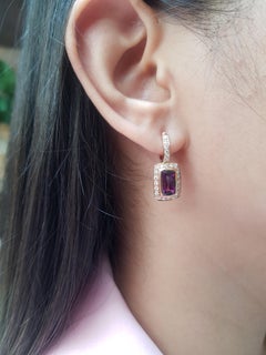 Alamandite Garnet with Diamond Earrings Set in 18 Karat Rose Gold Settings