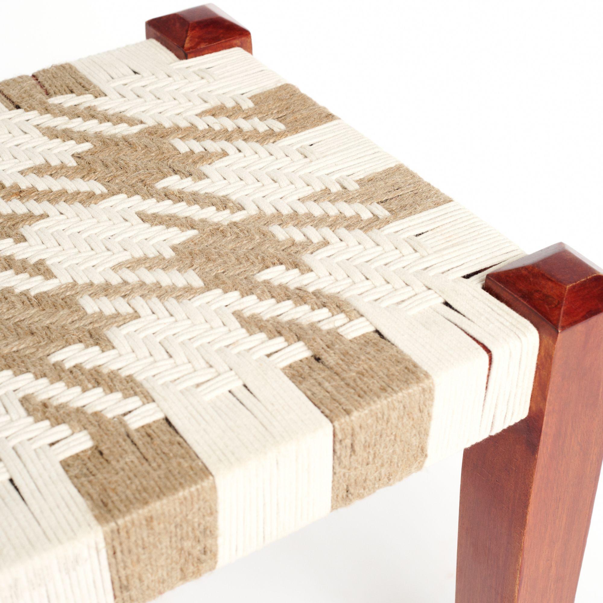 Organic Modern Ālambh Sand Stool Handwoven in Cotton & Jute by Artisans For Sale