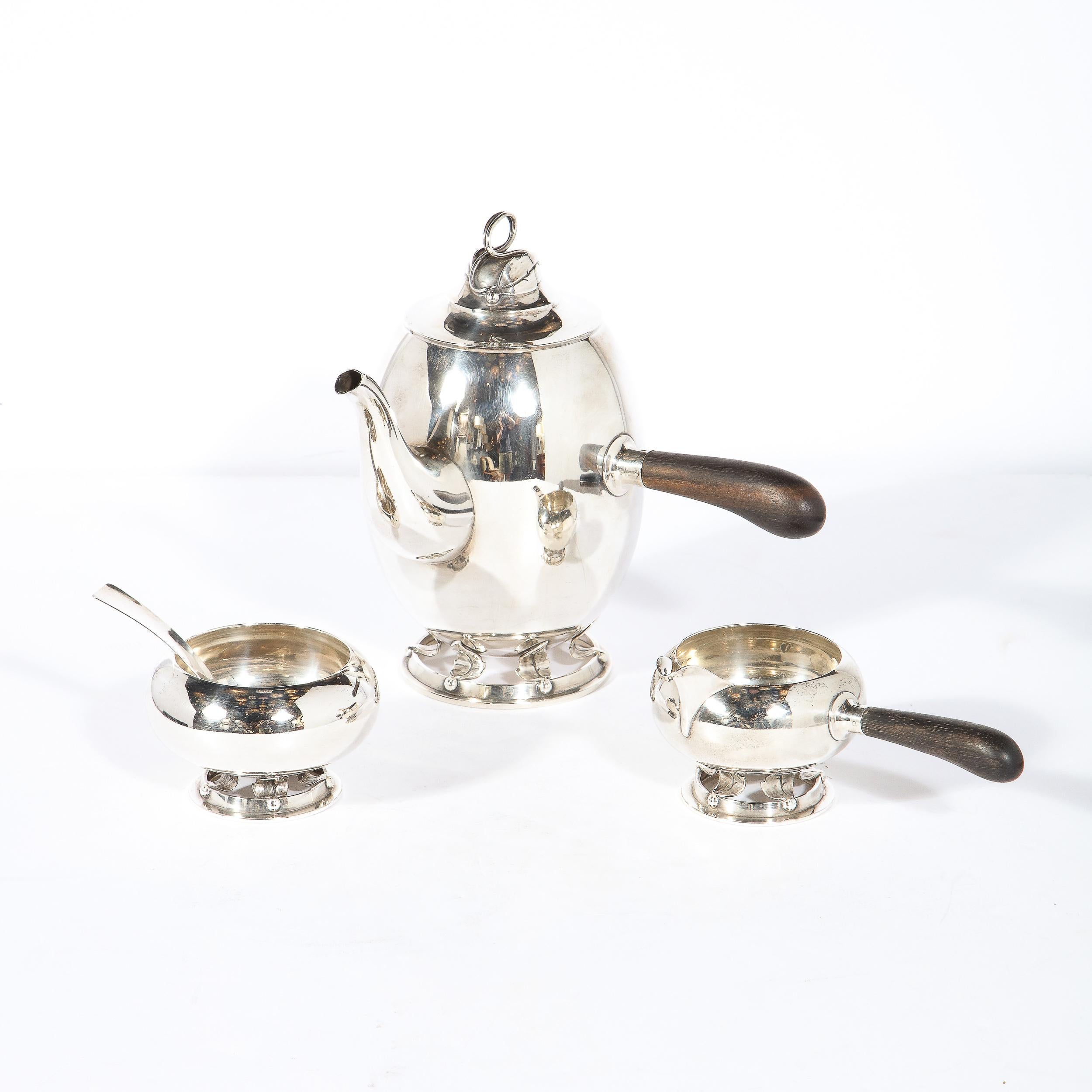 Alan Adler Set da caffè in argento sterling e noce modernista battuto a mano in vendita 1