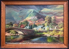 Retro Borrowdale English Lake District Large Signed Framed English Oil Painting
