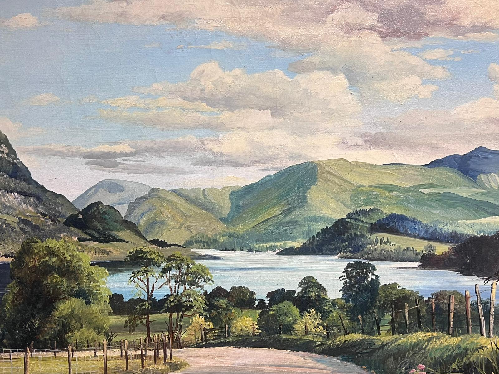 Ullswater El distrito de los lagos inglés Gran cuadro al óleo vintage firmado sobre lienzo 6