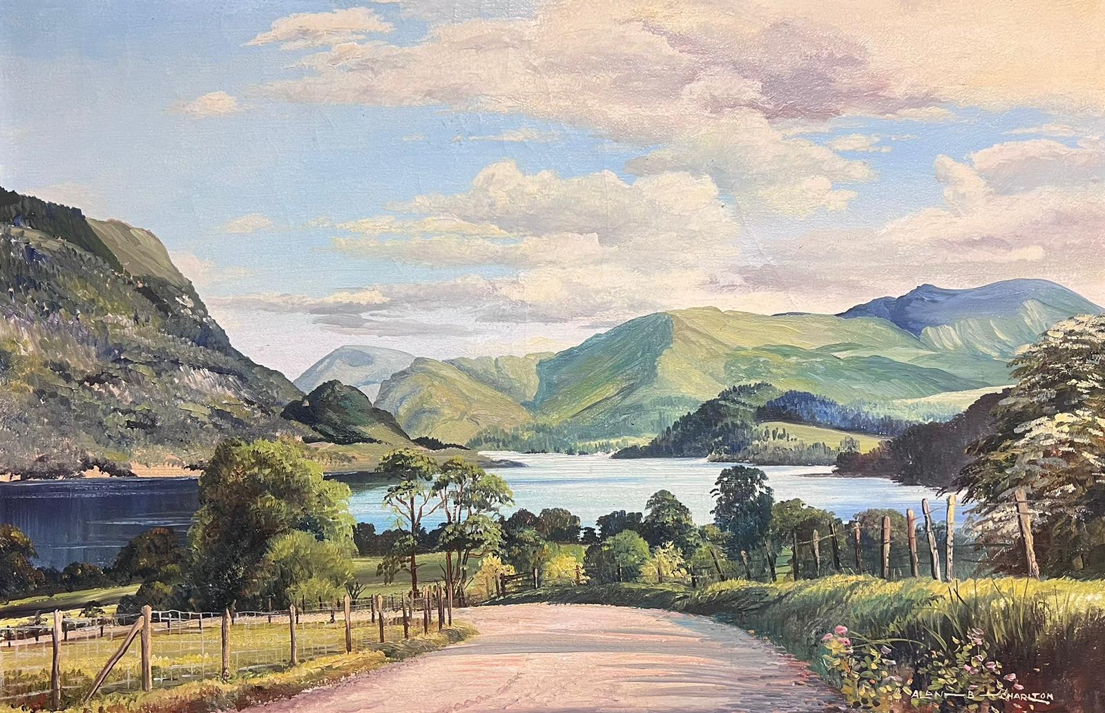 Ullswater El distrito de los lagos inglés Gran cuadro al óleo vintage firmado sobre lienzo - Painting Impresionista de Alan . B Charlton
