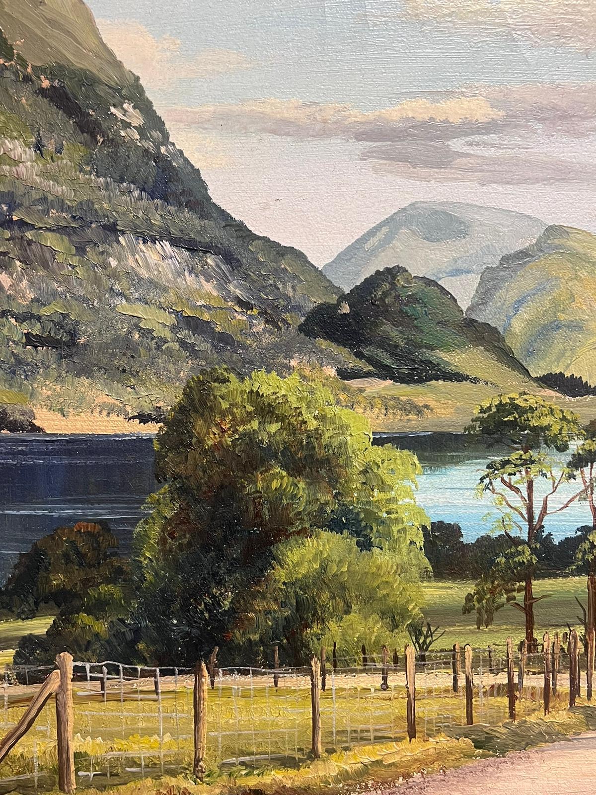 Ullswater El distrito de los lagos inglés Gran cuadro al óleo vintage firmado sobre lienzo 1