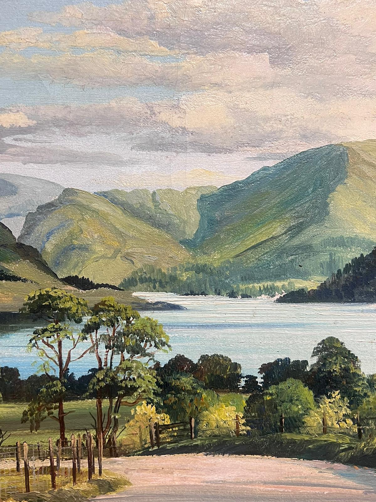 Ullswater El distrito de los lagos inglés Gran cuadro al óleo vintage firmado sobre lienzo 4