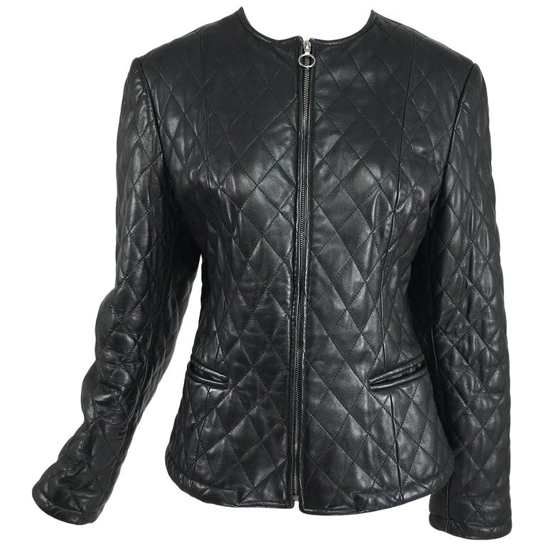 Alan Bilzerian Black Quilted Leather Zipper Front Jacket at 1stDibs
