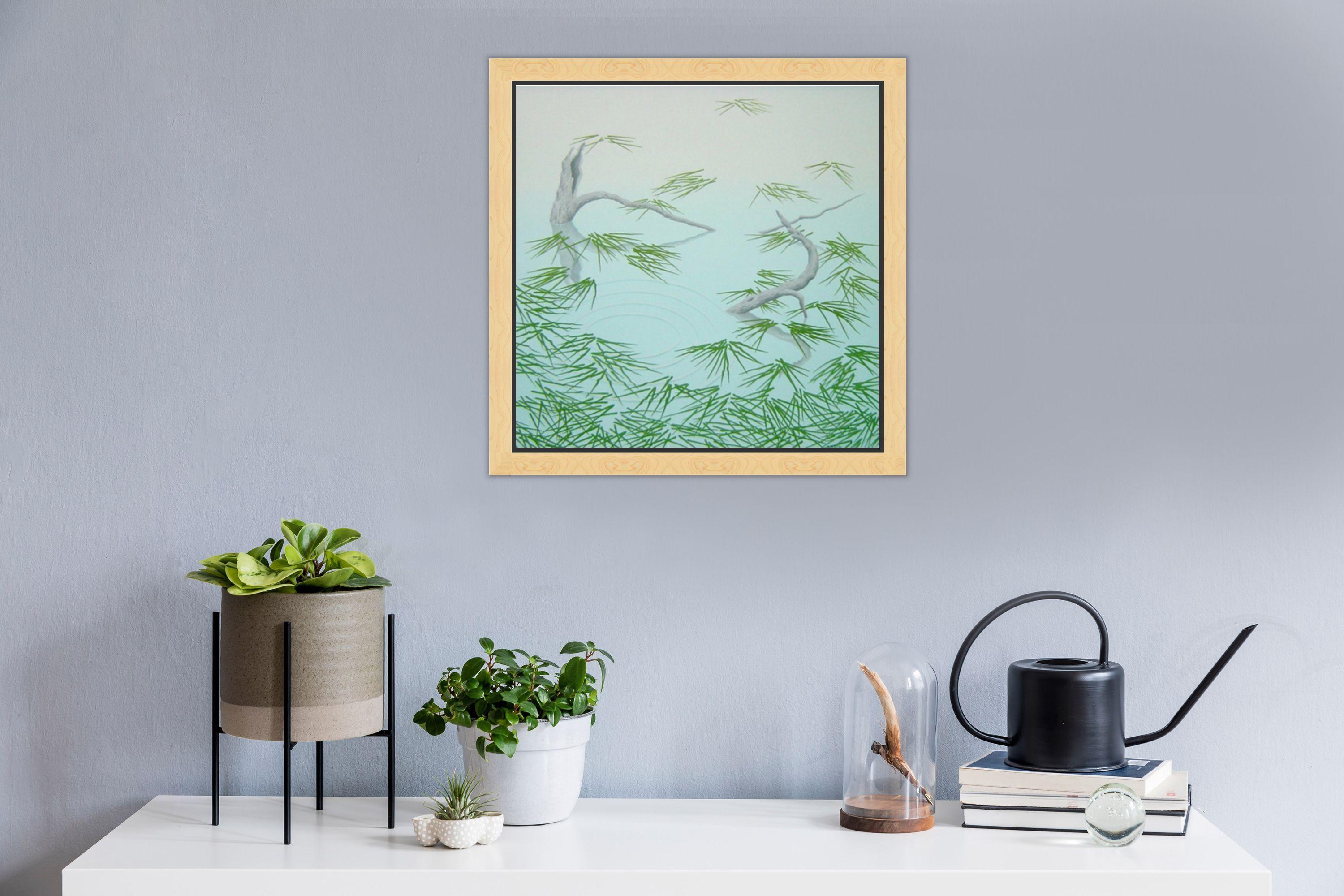 Un dipinto impressionista di Greene & Greene, caseina blu e verde su pannello, 2004 - Landscape Painting Blu di Alan Bray