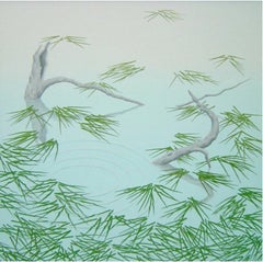 A Rise, blue and green casein on panel impressionist waterscape painting, 2004
