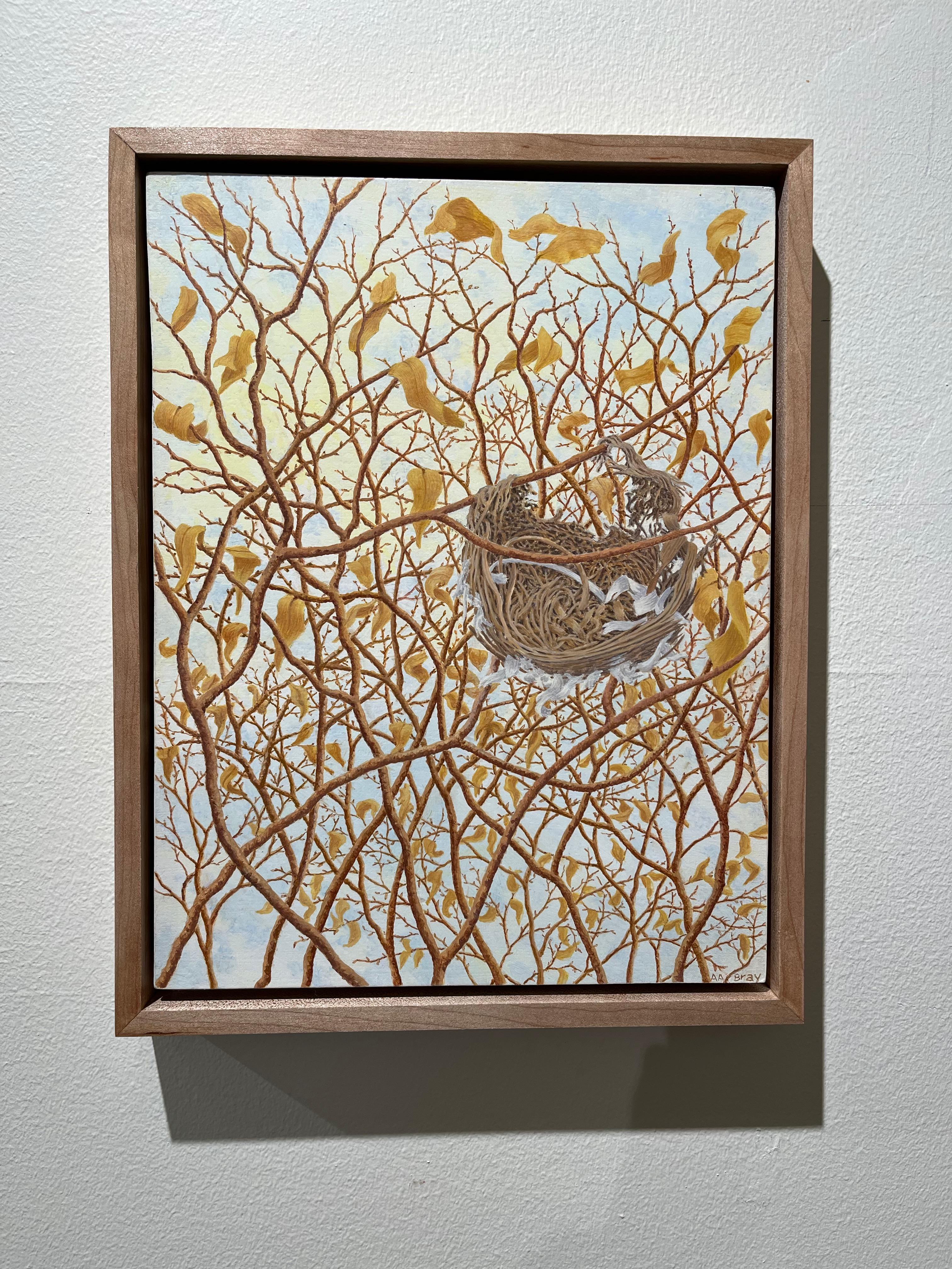 Alan Bray, Windblown, 2023, impressionist casein nature nest painting
