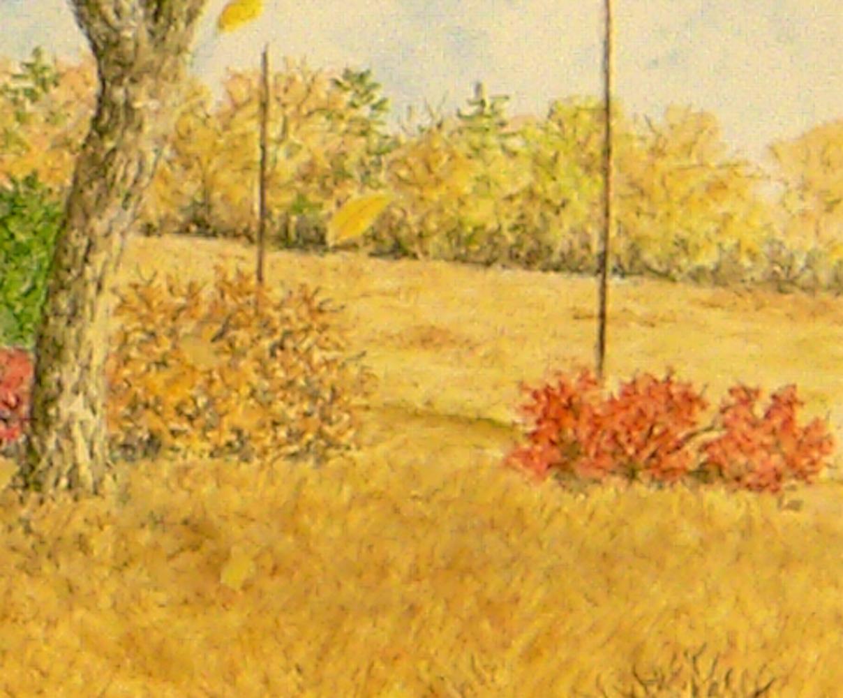Barbecho, Pintura rústica de paisaje de granja en Maine, Campos otoñales, Olmo en venta 6