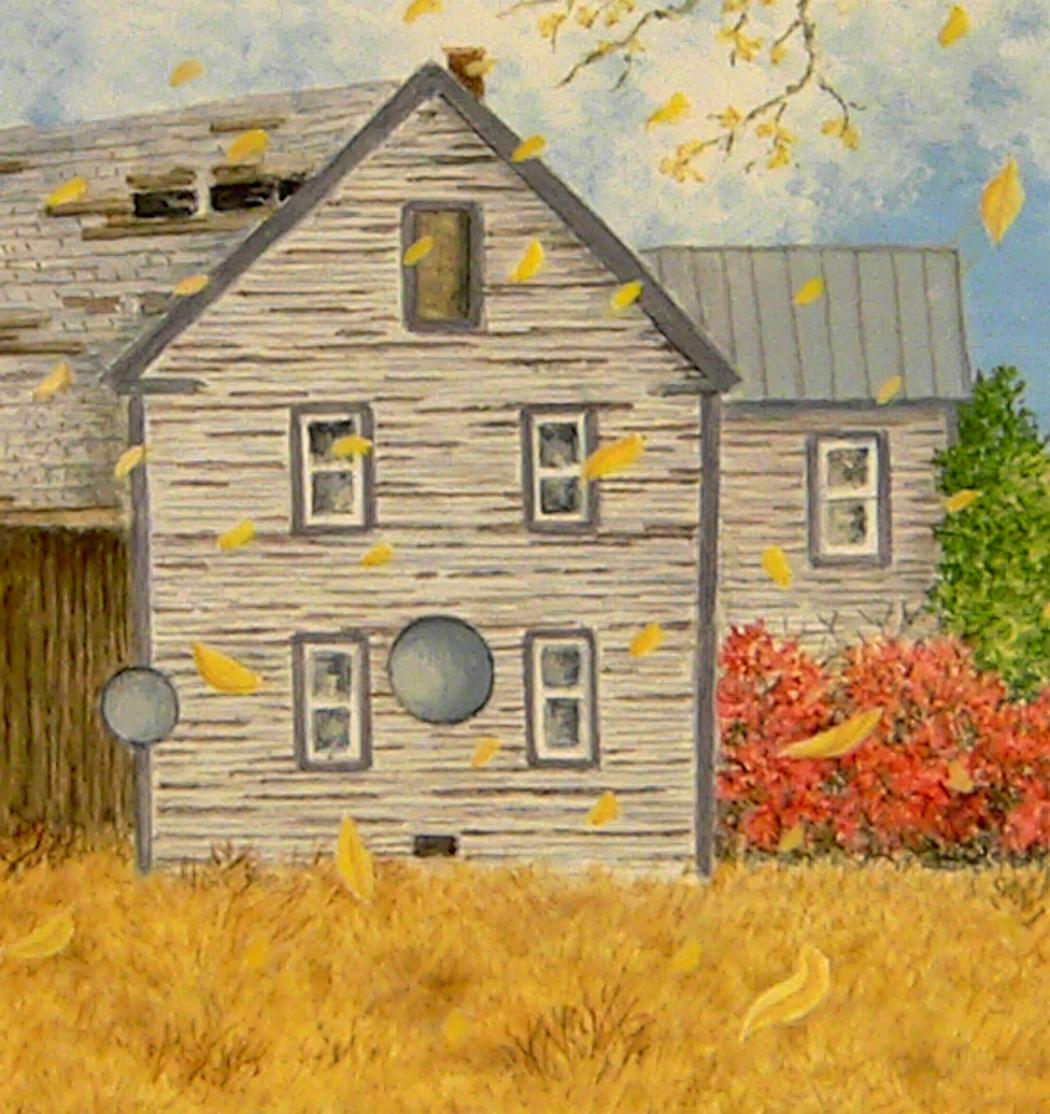 Barbecho, Pintura rústica de paisaje de granja en Maine, Campos otoñales, Olmo en venta 1