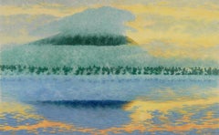 First Light, A Misty Morning Sunrise Scene in Maine with a Mountain View