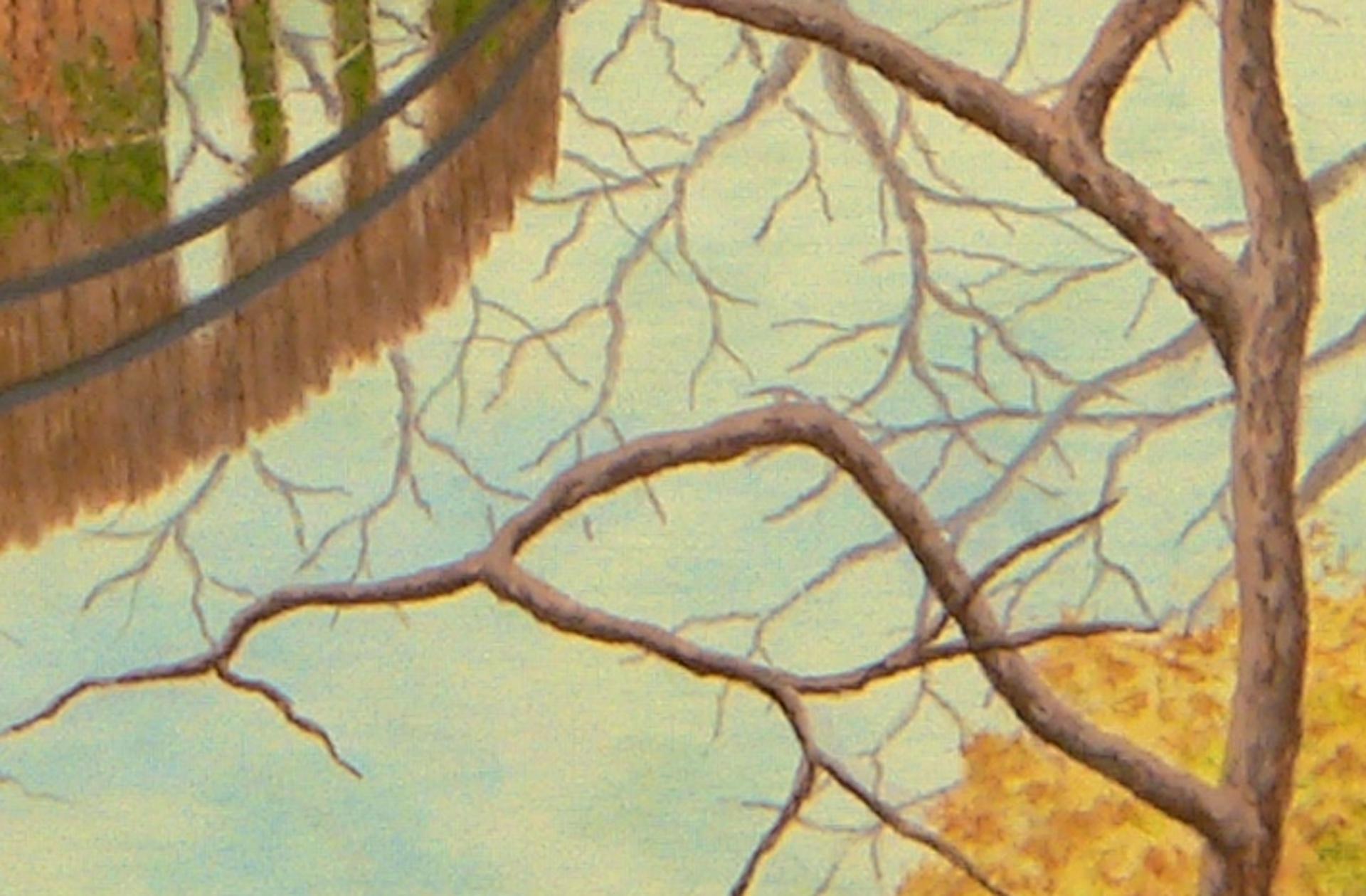 Reliquia, scena di bosco mistica con riflessi e mistero, paesaggio surreale - Figurative Painting Marrone di Alan Bray