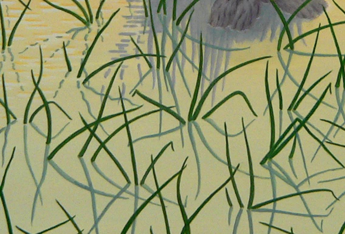 Shallows, impressionistic casein on panel waterscape painting, 2020 - Brown Landscape Painting by Alan Bray