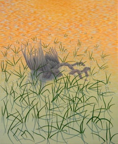 Shallows, impressionistic casein on panel waterscape painting, 2020