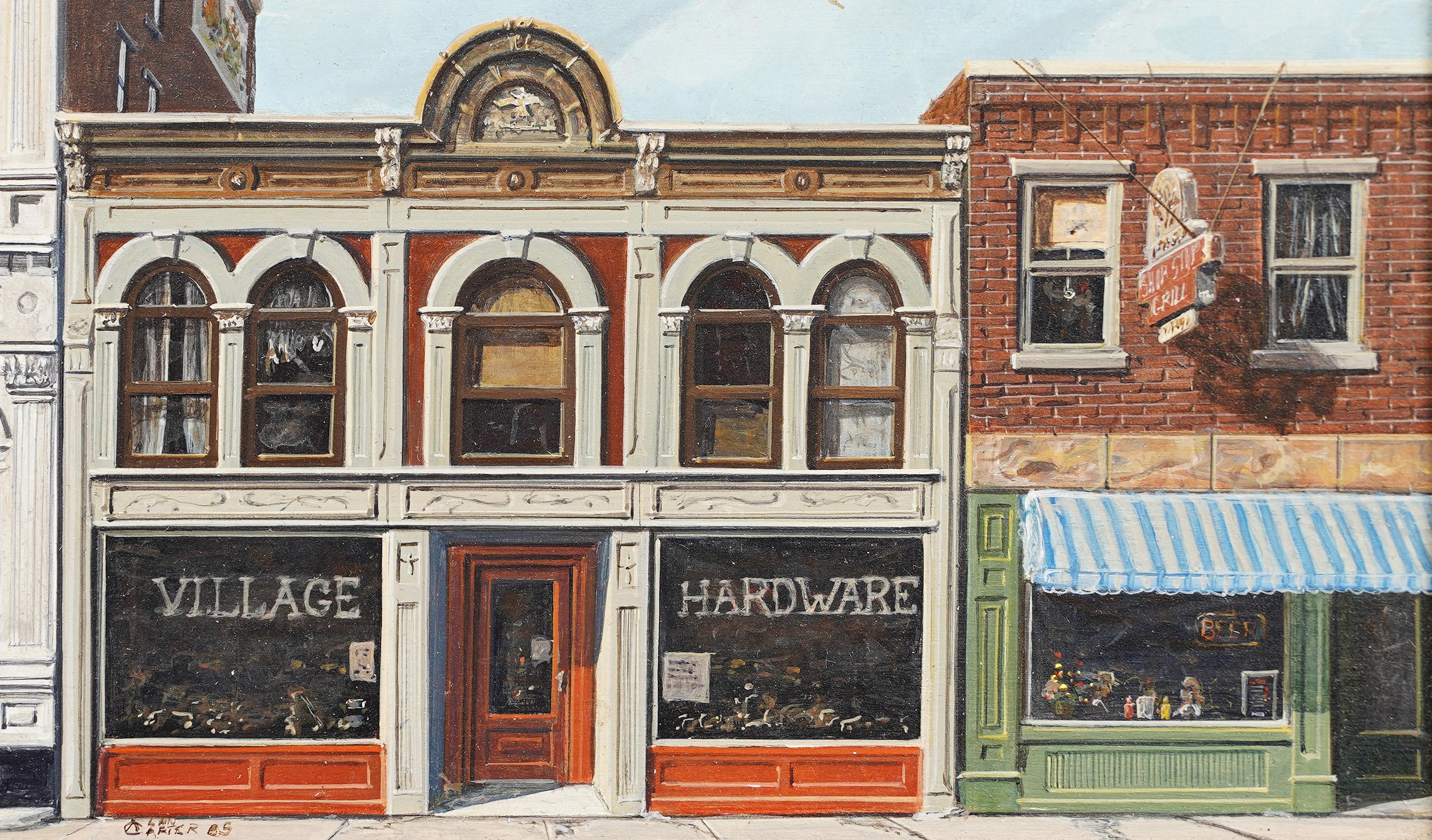 Antique American Super Realist Signed Framed Street Scene Ashcan Oil Painting - Brown Landscape Painting by alan carter
