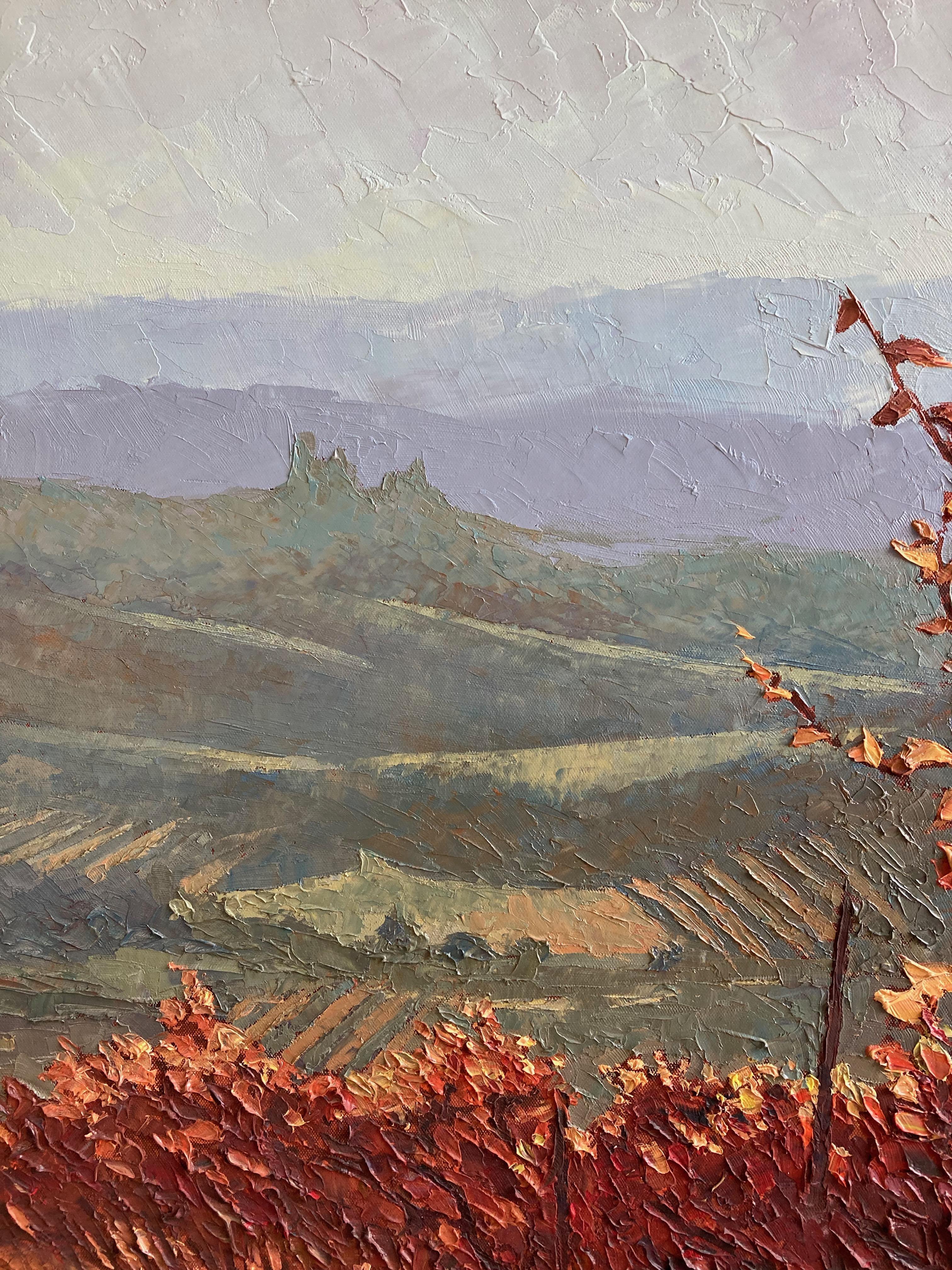 Alan Cotton, Piedmont, Impressionist scene of Italian vineyard in fall colours. 10