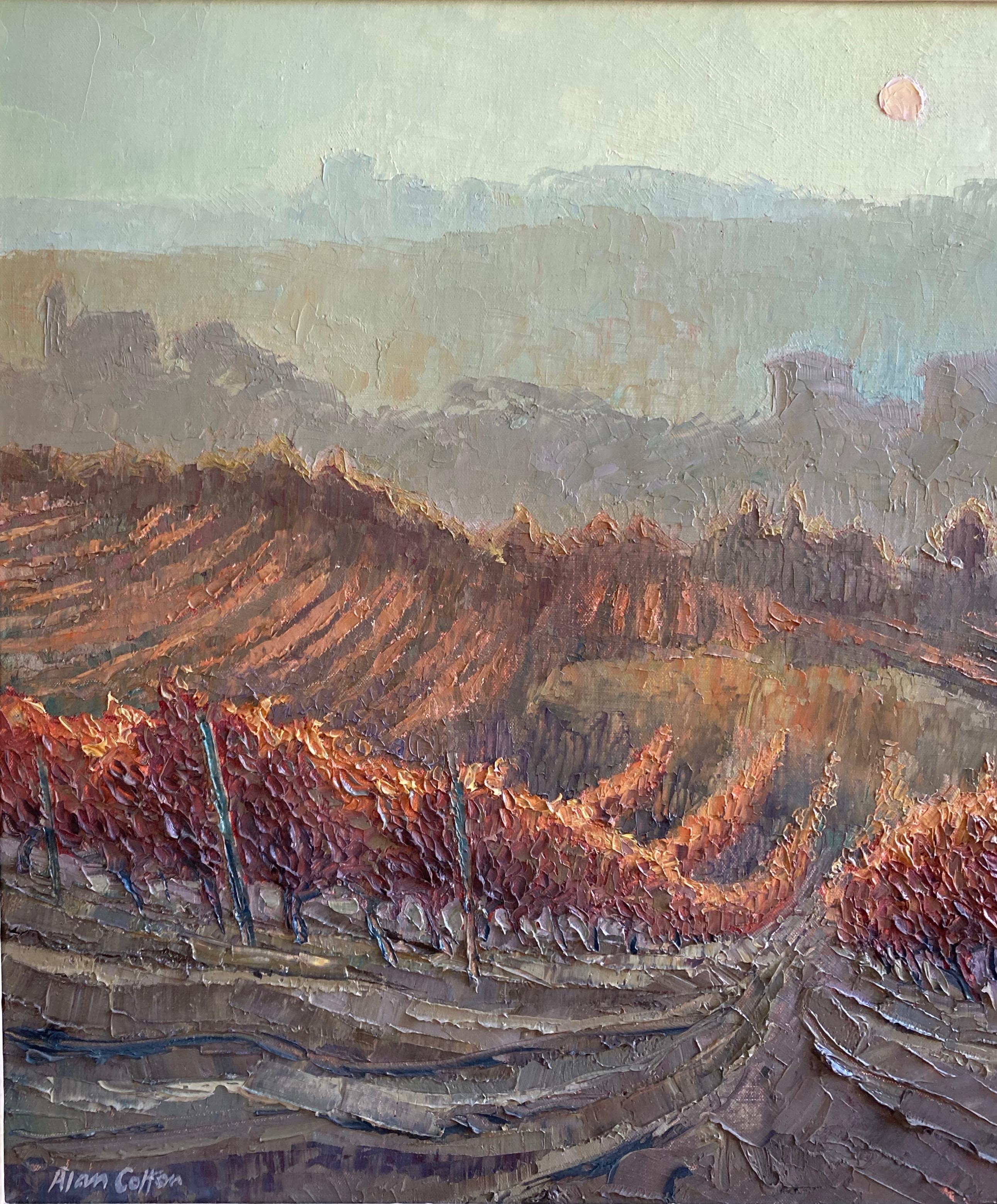 Alan Cotton, Piedmont, Impressionist scene of Italian vineyard in fall colours. 3