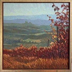 Vintage Alan Cotton, Piedmont, Impressionist scene of Italian vineyard in fall colours.