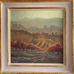 Vintage Alan Cotton, Piedmont, Impressionist scene of Italian vineyard in fall colours.