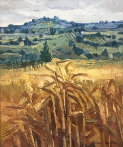Casole D'Elsa Harvest Tuscany Impasto Oil Painting of Landscape by UK Artist