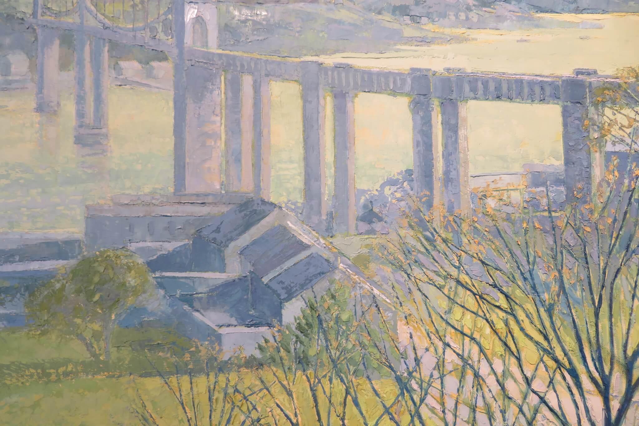 RIESIG! Englisches Original impressionistisches Ölgemälde TAMAR BRIDGE DEVON CORNWALL, Original – Painting von Alan Cotton