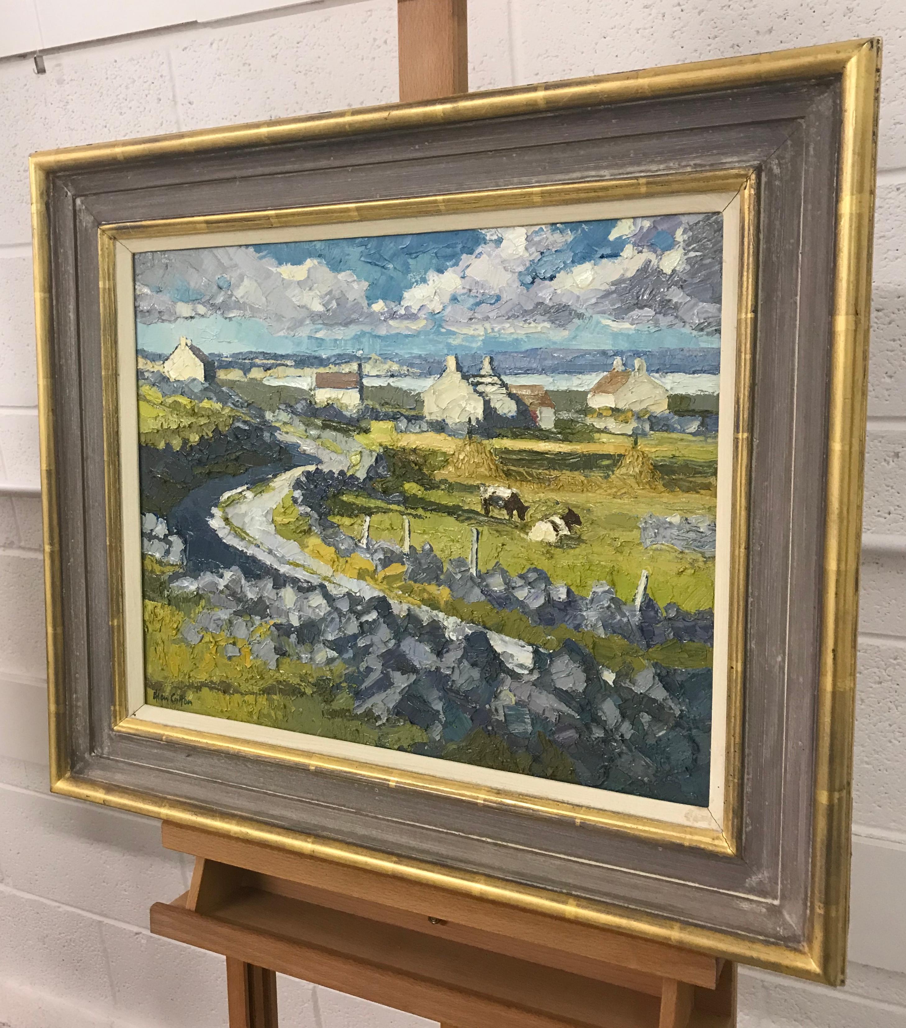 Impasto Oil Painting by Royal British Artist Alan Cotton of Connemara, ‘The Road Round the Bay’, Ireland. Unique Original, Oil on Canvas. Signed on the lower left, presented in the original frame and titled on the reverse. Alan Cotton (born 1938) is