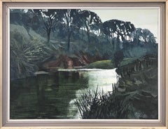 Vintage Original Impasto Oil Painting of English River Landscape by Royal British Artist