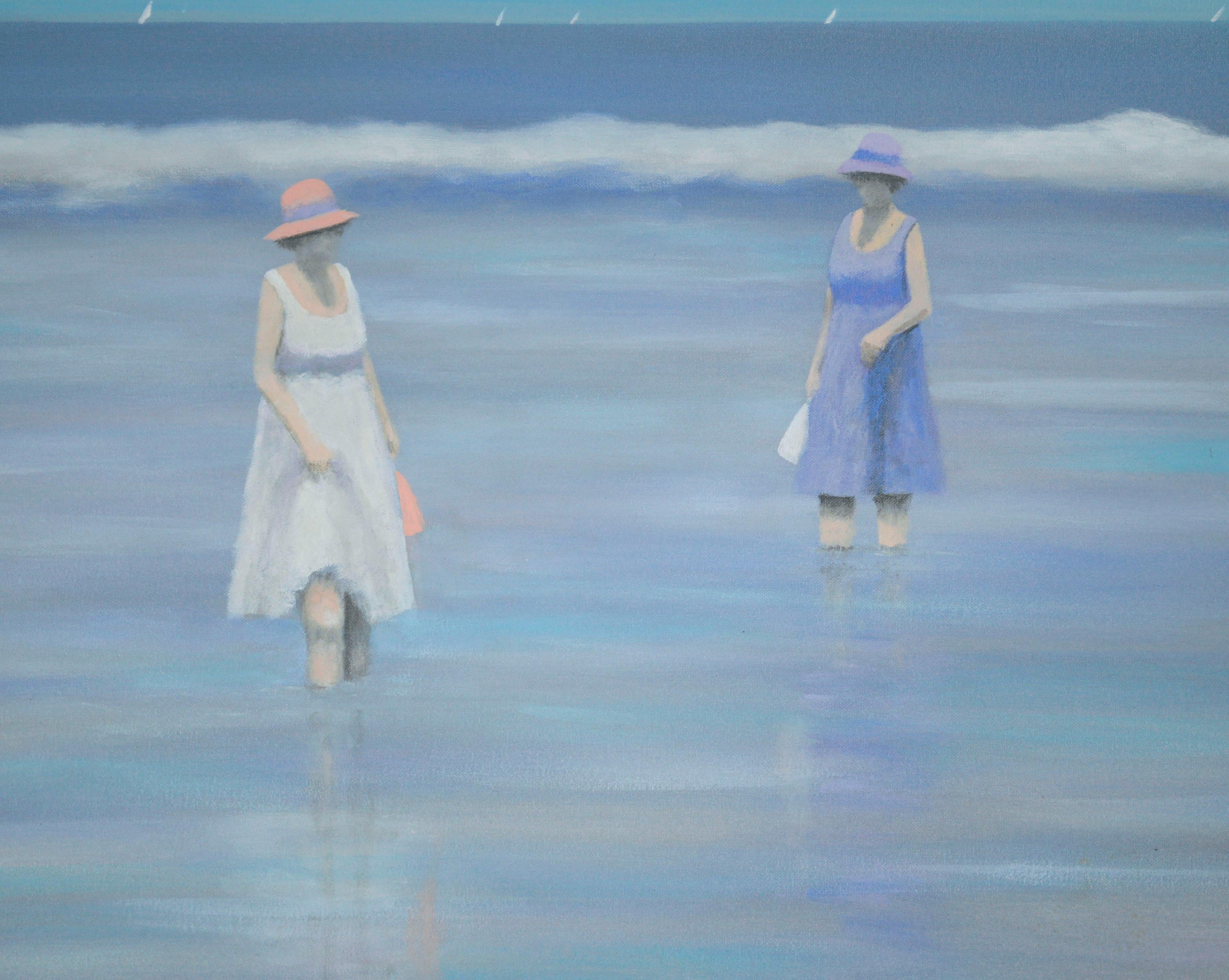 Donna con riflessi marini color lavanda e ciano, paesaggio marino figurativo - Painting Impressionismo americano di Alan Cours