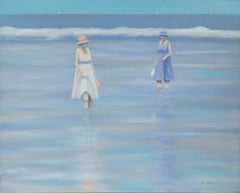 Damen mit Lavendel & Cyan Seaside Reflections, Figurative Seelandschaft