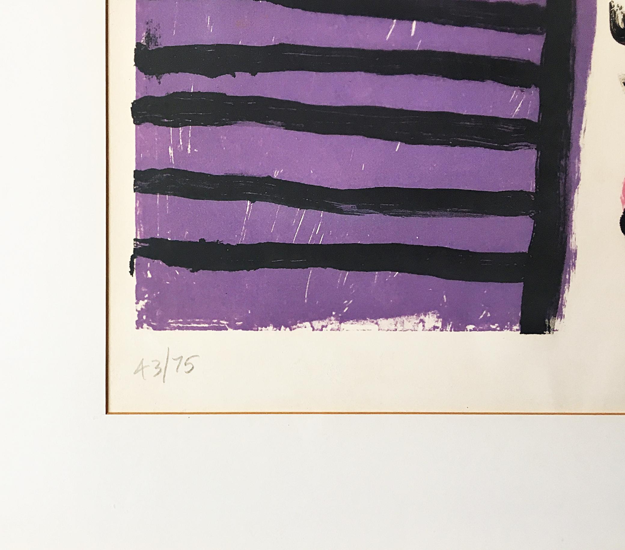 Alan Davie
Bruits d'oiseaux (avec l'étiquette originale de la Martha Jackson Gallery), 1964
Lithographie sur papier vélin
Signé à la main et numéroté 43 d'une édition de 75 au recto. Cette œuvre est dans son cadre original d'époque. Label de la