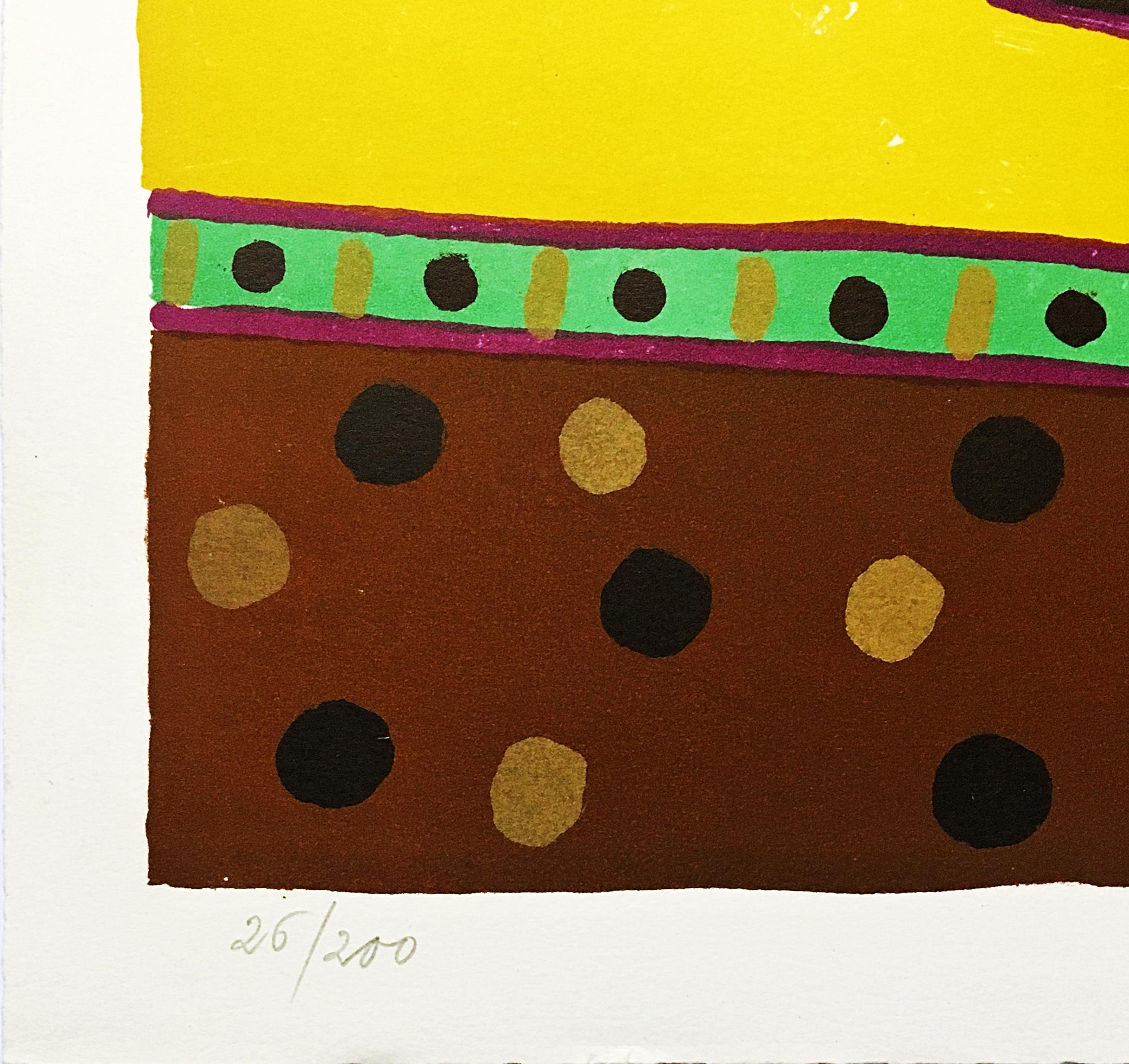 Alan Davie
Guli Wall, 1971
Lithograph on Rives BFK Paper with Deckled Edges
Hand signed, numbered 26/200 and dated on the lower front
20 × 25 1/2 inches
Unframed
This whimsical mid-century modern hand signed, dated and numbered print by renowned
