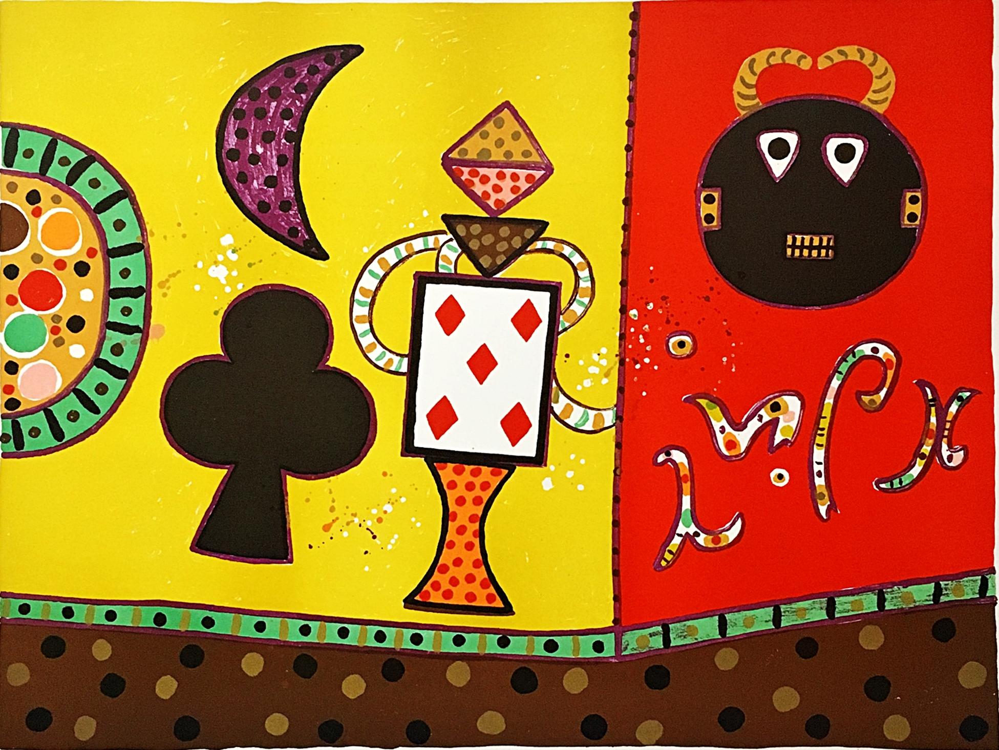 Alan Davie
Guli Wall, 1971
Litografia su carta Rives BFK con bordi decolorati
Firmato a mano, numerato 26/200 e datato sulla parte inferiore del fronte
20 × 25 1/2 pollici
Non incorniciato
Questa stravagante stampa della metà del secolo scorso