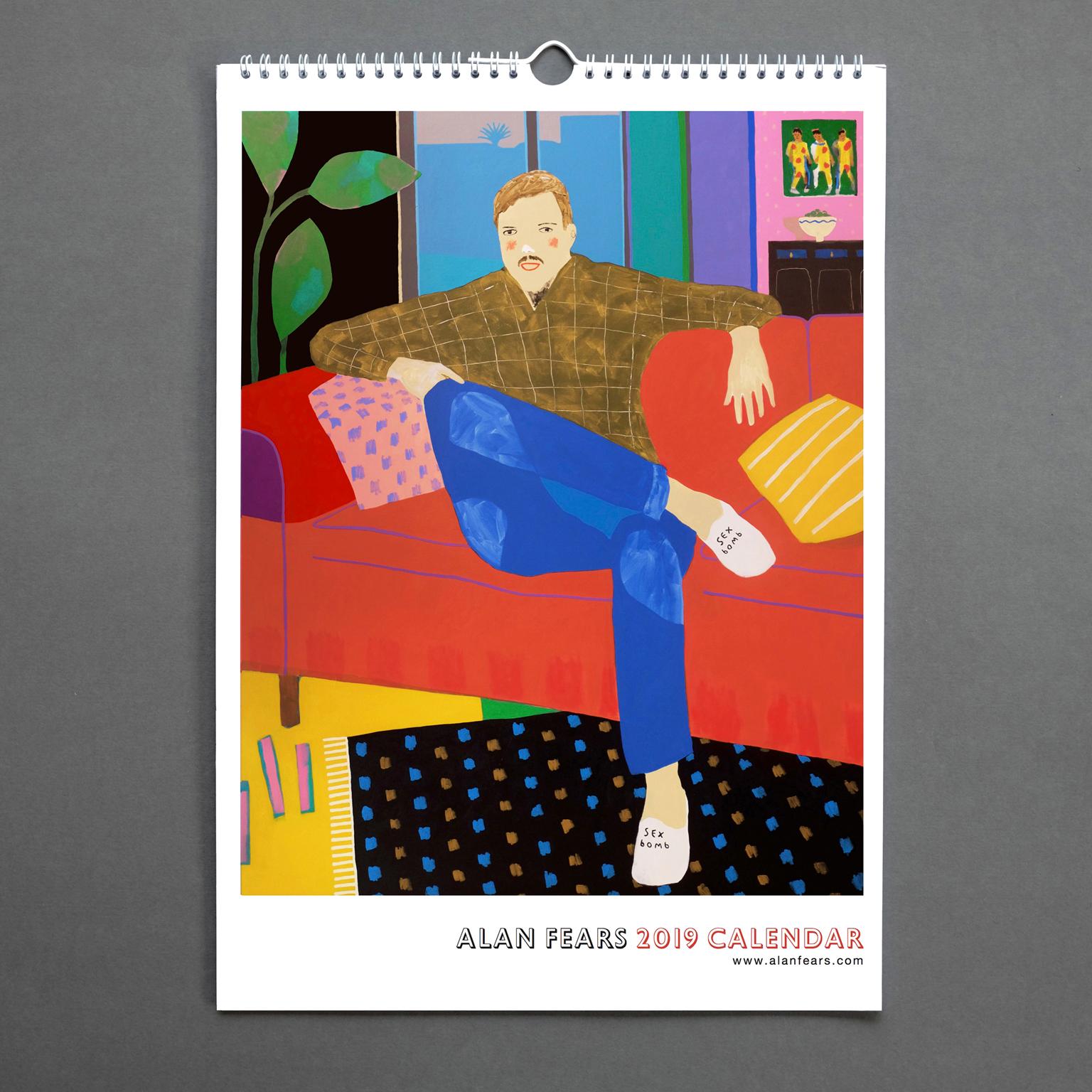 A3 ringbinder calendar with 12 pages printed on 160gsm satin paper.

The calendar features 12 of Alan’s most recent paintings, including Playing with Roland, Boyfriend Material and Weekend Socks, in his usual vibrant and humorous style.

Alan