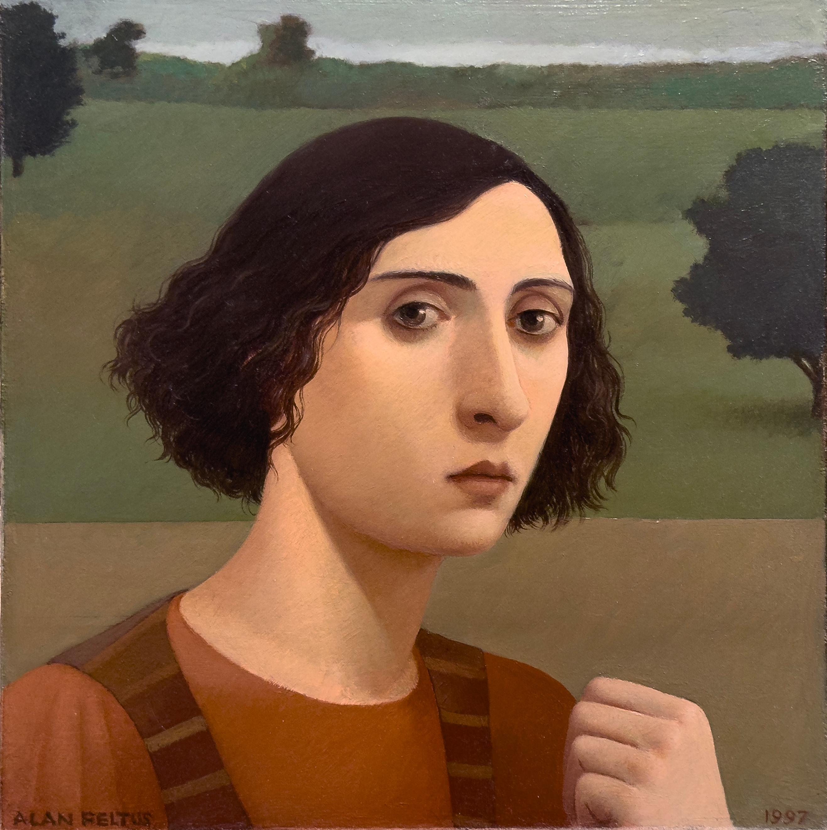 Portrait Painting Alan Feltus - UNTITled (WOMAN & LANDSCAPE) - Portrait / Italie / Figure féminine
