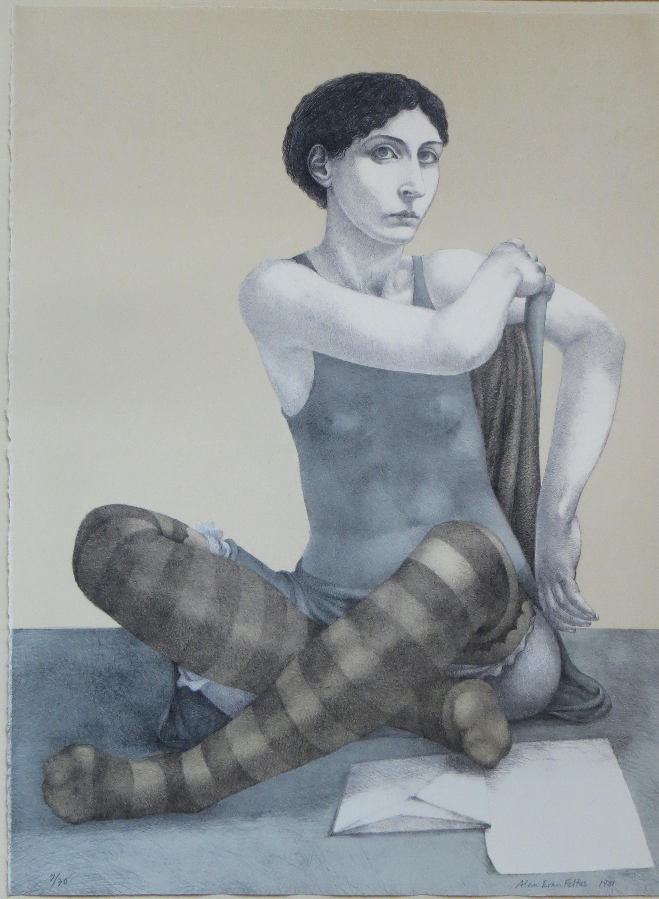 Dancer at Rest - American Realist Print by Alan Feltus