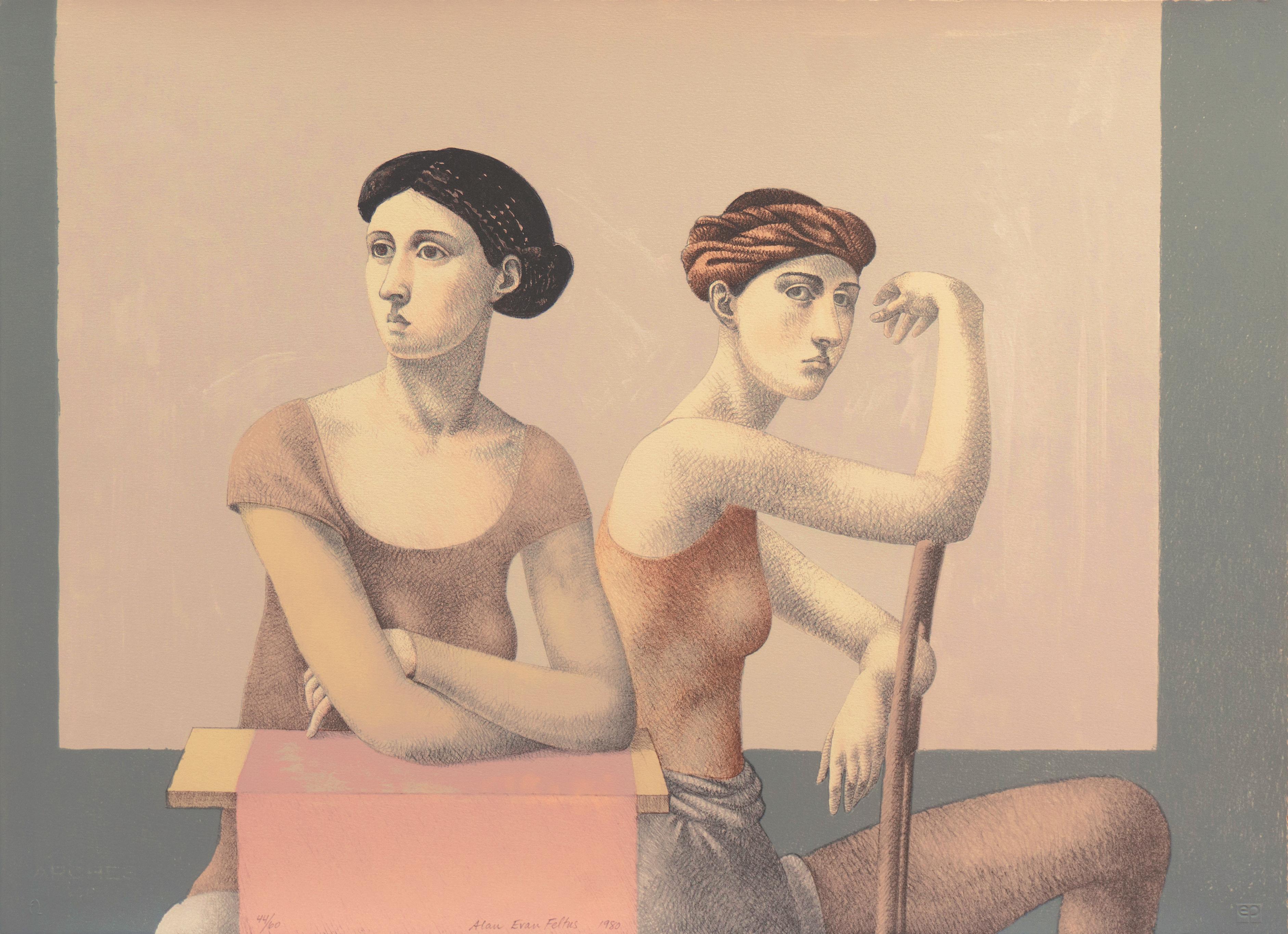 Alan Feltus Figurative Print - 'Two Dancers', Yale, Cooper Union, Prix de Rome, Tyler School of Art, Assisi