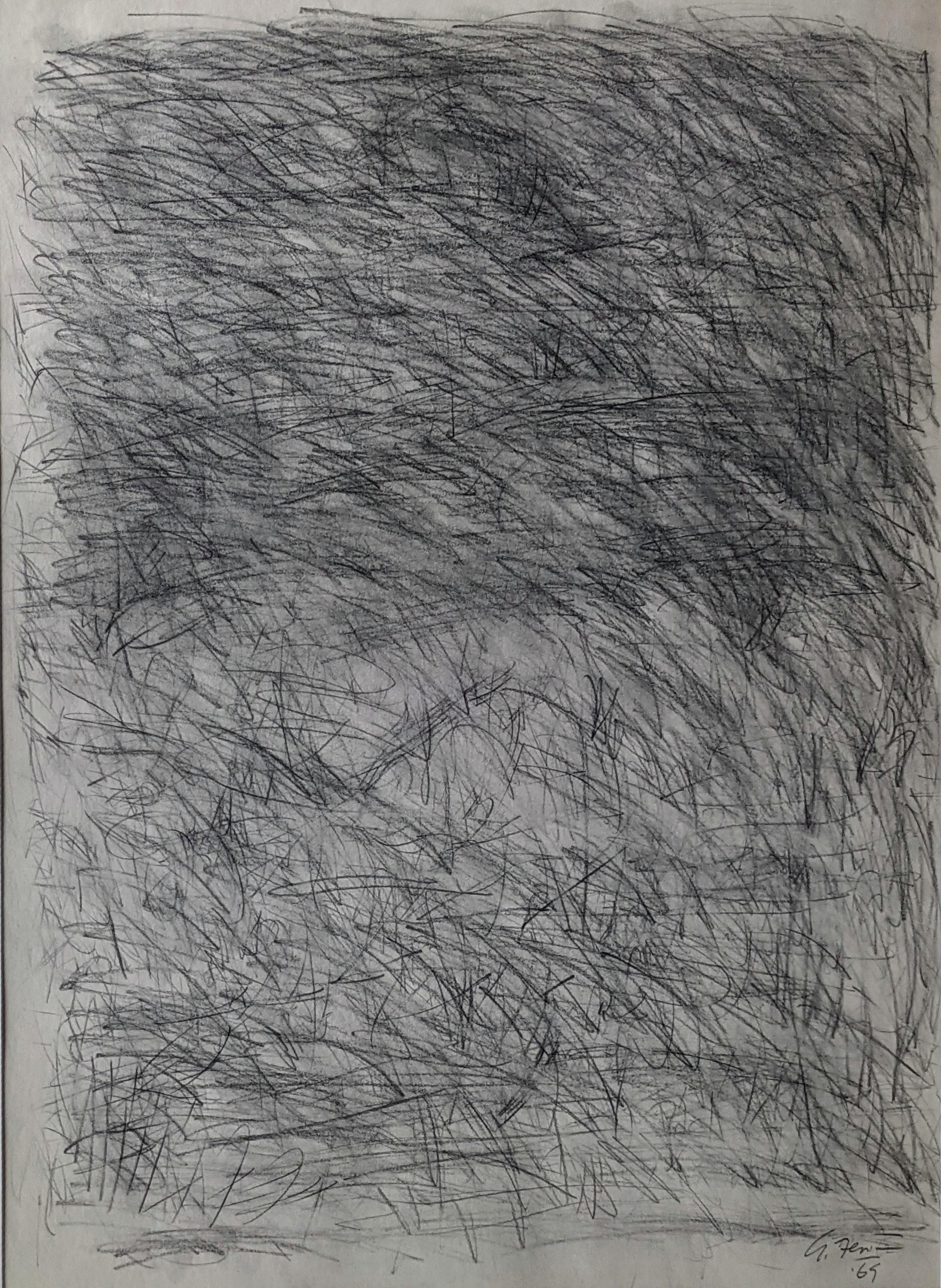 Alan Fenton (1927 - 2000)
Ohne Titel, 1965
Zeichenkohle und Graphit auf Papier
23 x 17 Zoll
Signiert und datiert unten rechts

Fentons ruhige und kontemplative ungegenständliche Gemälde und Zeichnungen waren weithin bekannt für ihre anspruchsvollen,