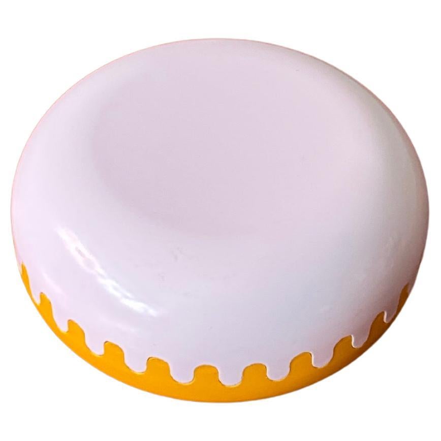 Alan Fletcher Space Age White Yellow Melamine Clam Ashtray 1970s Spain NOS For Sale