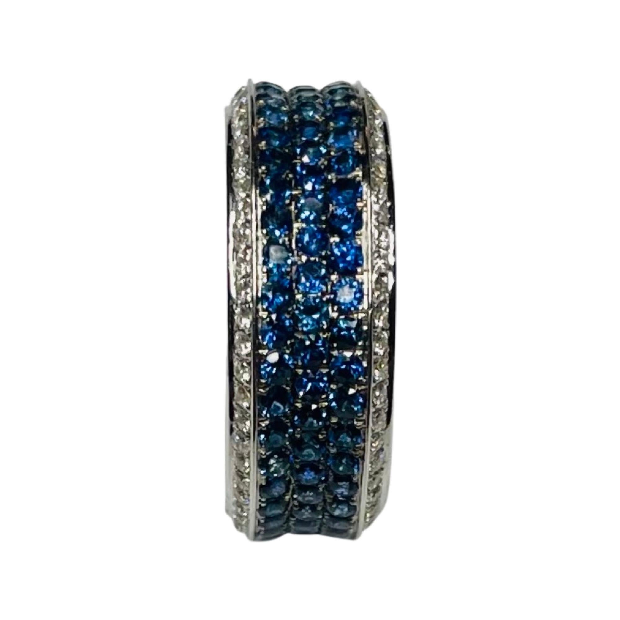 Round Cut Alan Friedman 18K White Gold Sapphire and Diamond Eternity Band For Sale