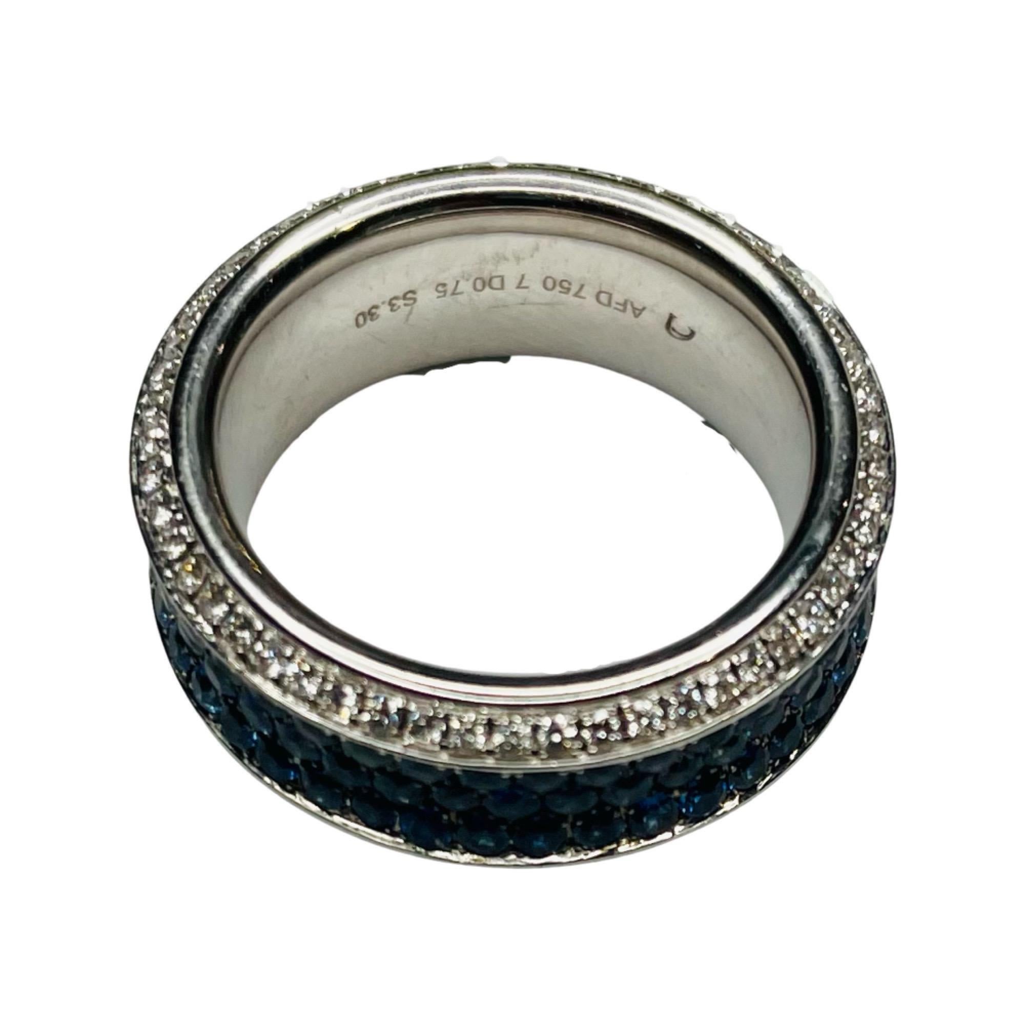 Round Cut Alan Friedman 18K White Gold Sapphire and Diamond Eternity Band For Sale