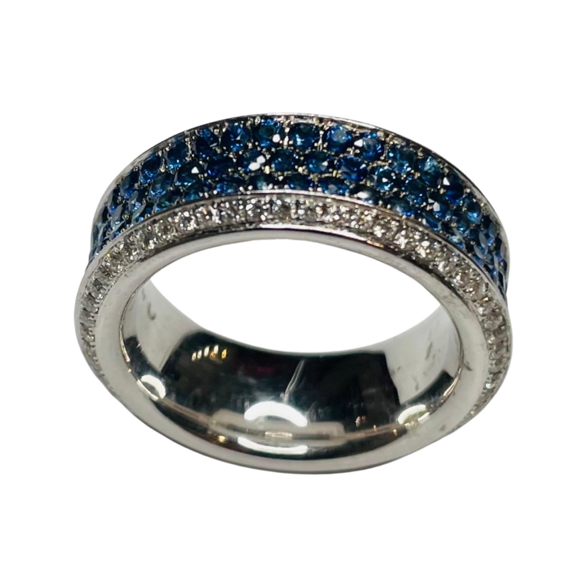 Alan Friedman 18K White Gold Sapphire and Diamond Eternity Band In New Condition For Sale In Kirkwood, MO