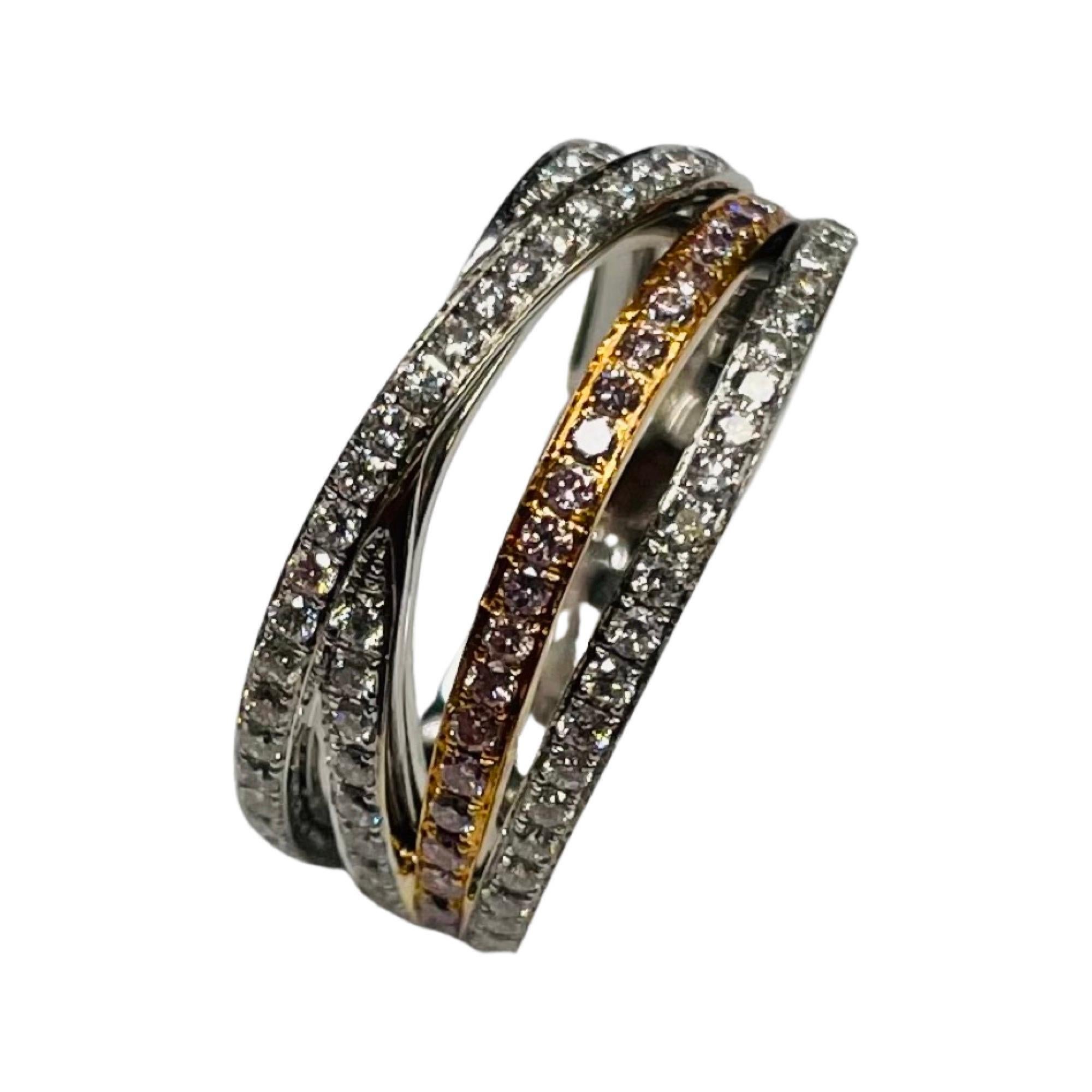 Alan Friedman Bague en or rose 18 carats et or 18 carats avec diamants blancs et roses fantaisie en vente 3