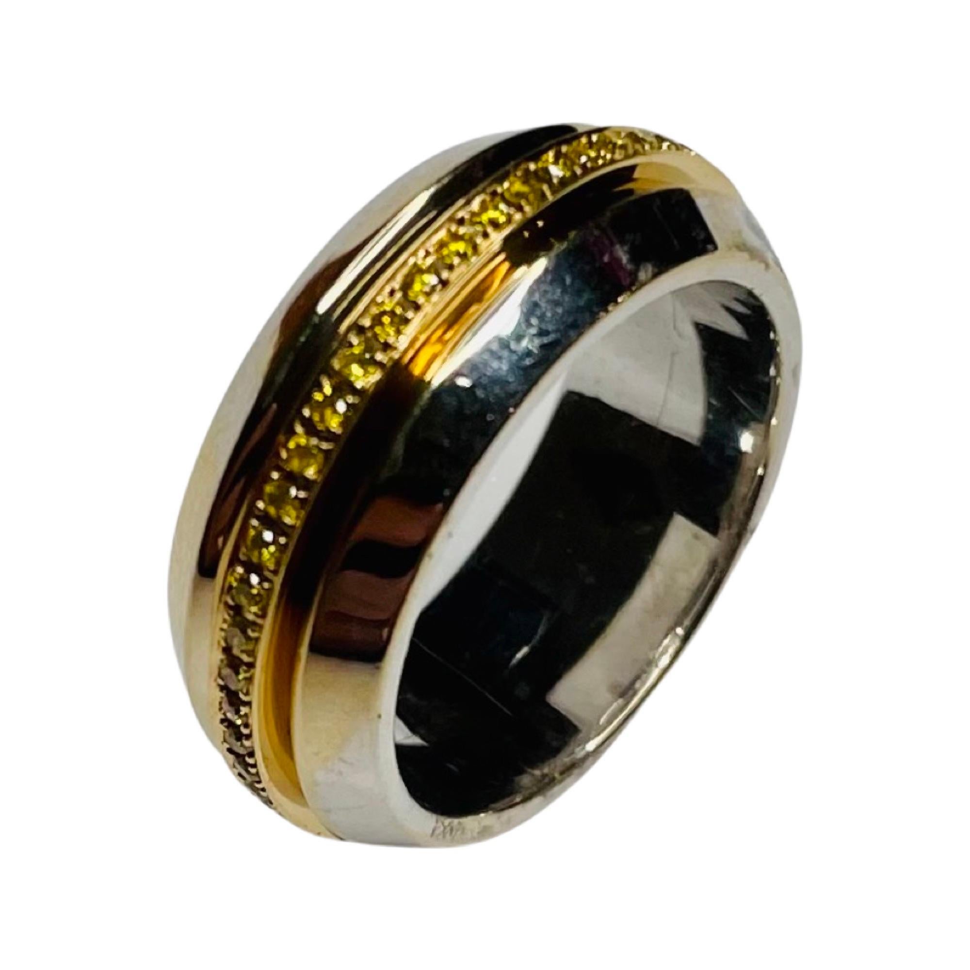 Round Cut Alan Friedman 18KW & Yellow Gold Ring with Fancy Intense Yellow Diamonds For Sale