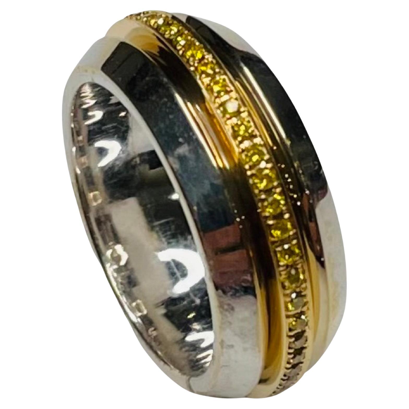 Alan Friedman 18KW & Yellow Gold Ring with Fancy Intense Yellow Diamonds For Sale