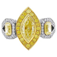 Alan Friedman Fancy Yellow Marquise and Pave Diamond Ring GIA Certified