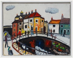 Alan Furneaux (b.1953) - Framed Contemporary Oil, Figures on the Footbridge