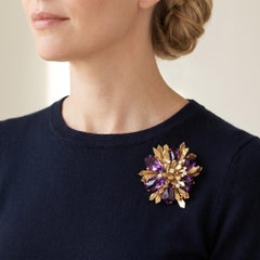 Alan Gard 18KT Gold, Amethyst & Diamond Brooch Pendant, London 1970s