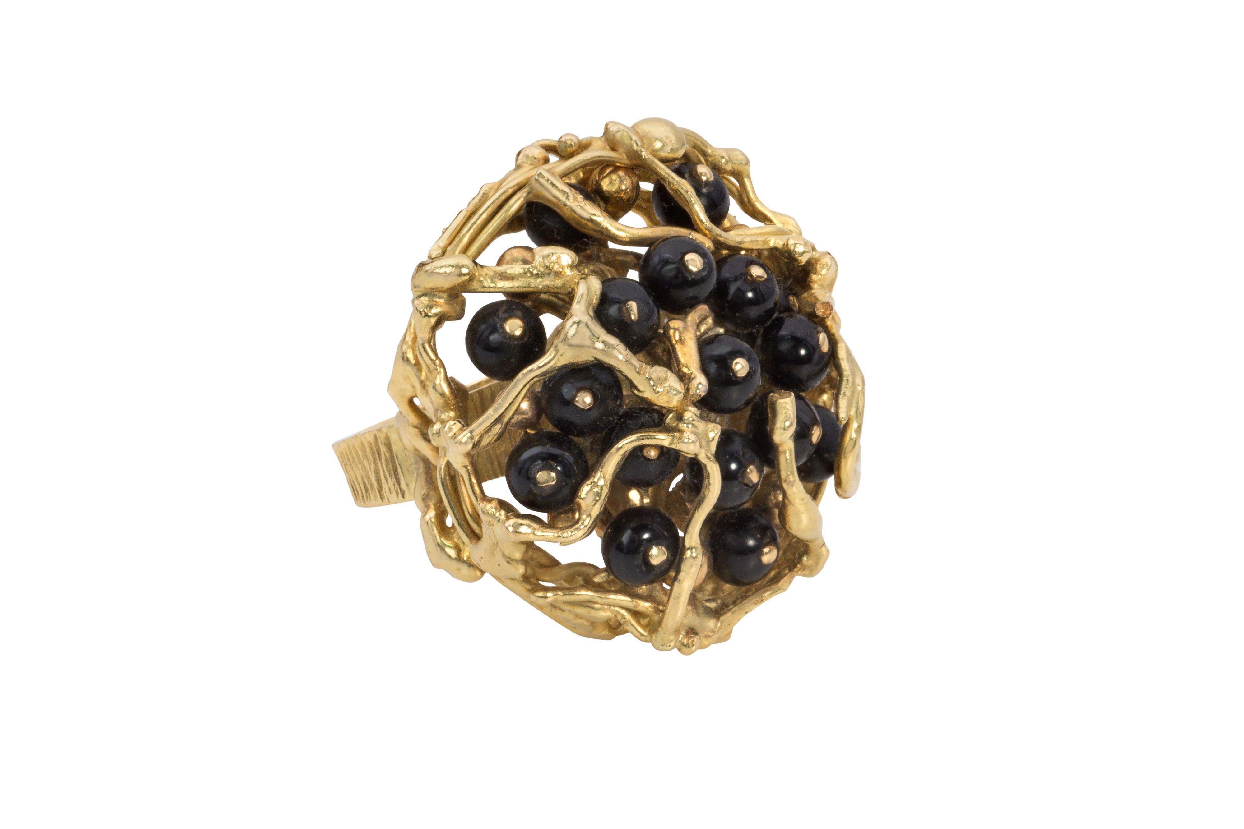Alan Gard Onyx Perlen Cluster und 18 Karat Gold Ring und Ohrring Suite 1975 (Moderne)